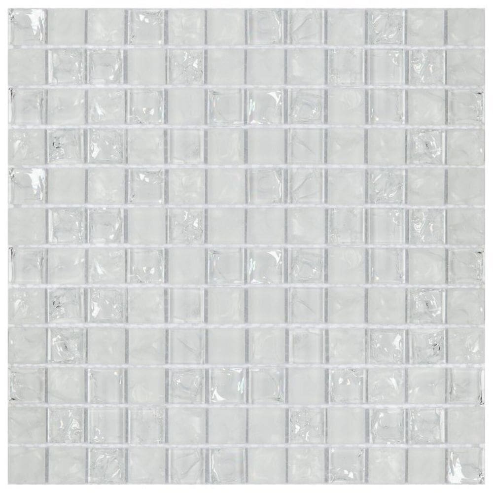 Kit 1m² Pastilha de Vidro Ice 30cm X 30cm Branco Quebrado