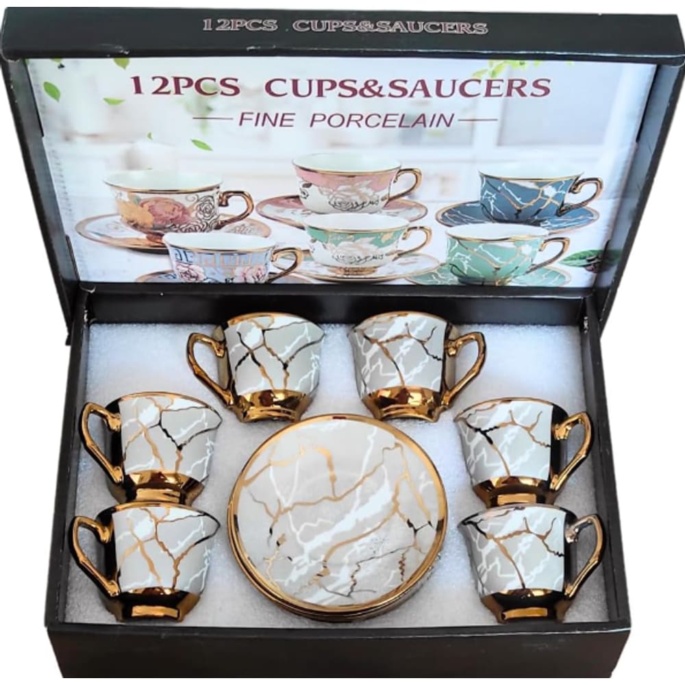 Kit Mini Xicaras de Porcelana Cafe Expresso Luxx Path 12PC 80ml