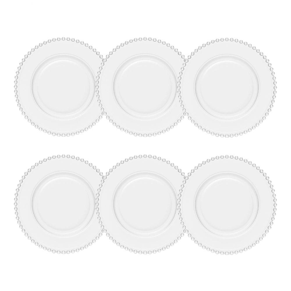 Cj 6 Sousplats de Cristal Pearl Bolinha Transparente 32cm Wolff