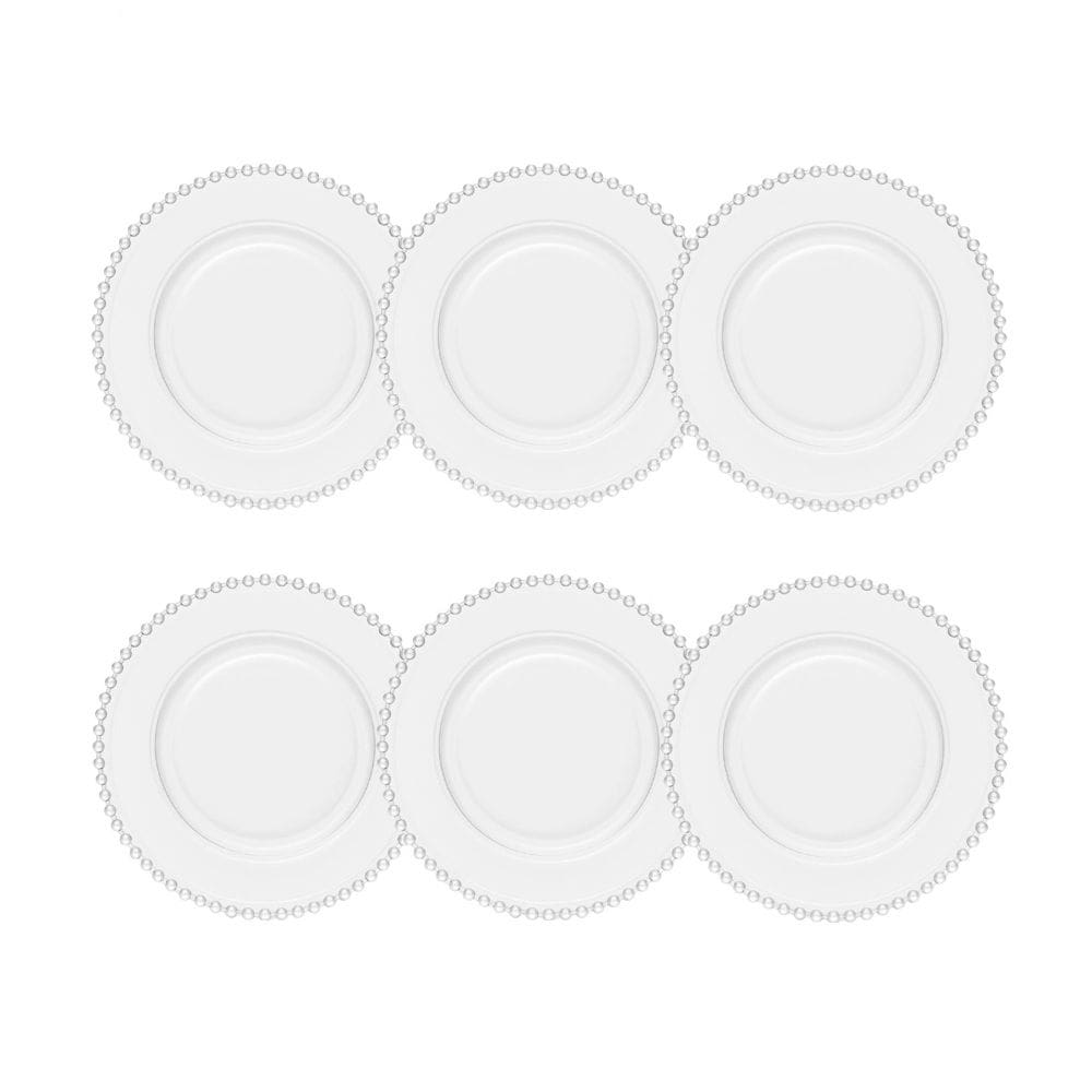 Cj 6 Pratos Rasos de Cristal Pearl Bolinha Transparente 28cm Wolff
