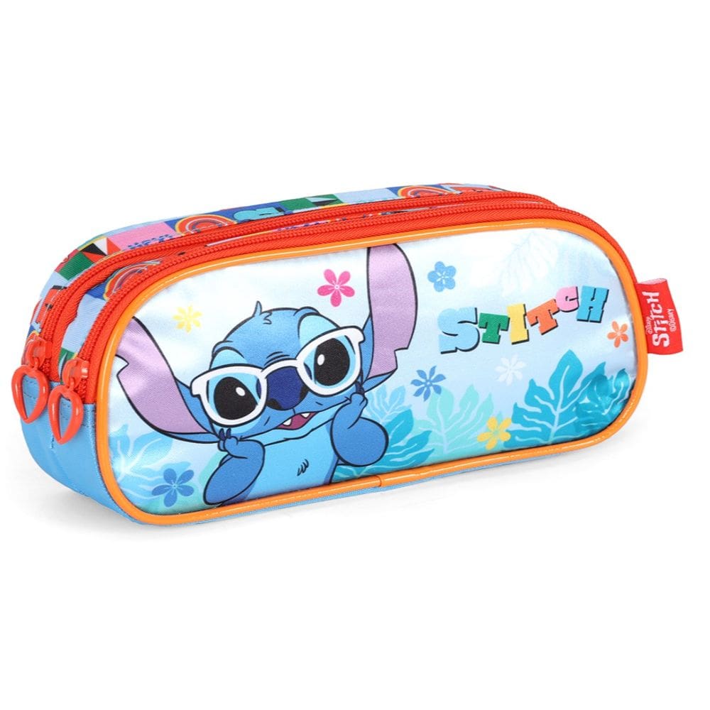 Estojo Stitch Duplo Escolar Menina Disney Licenciado Azul