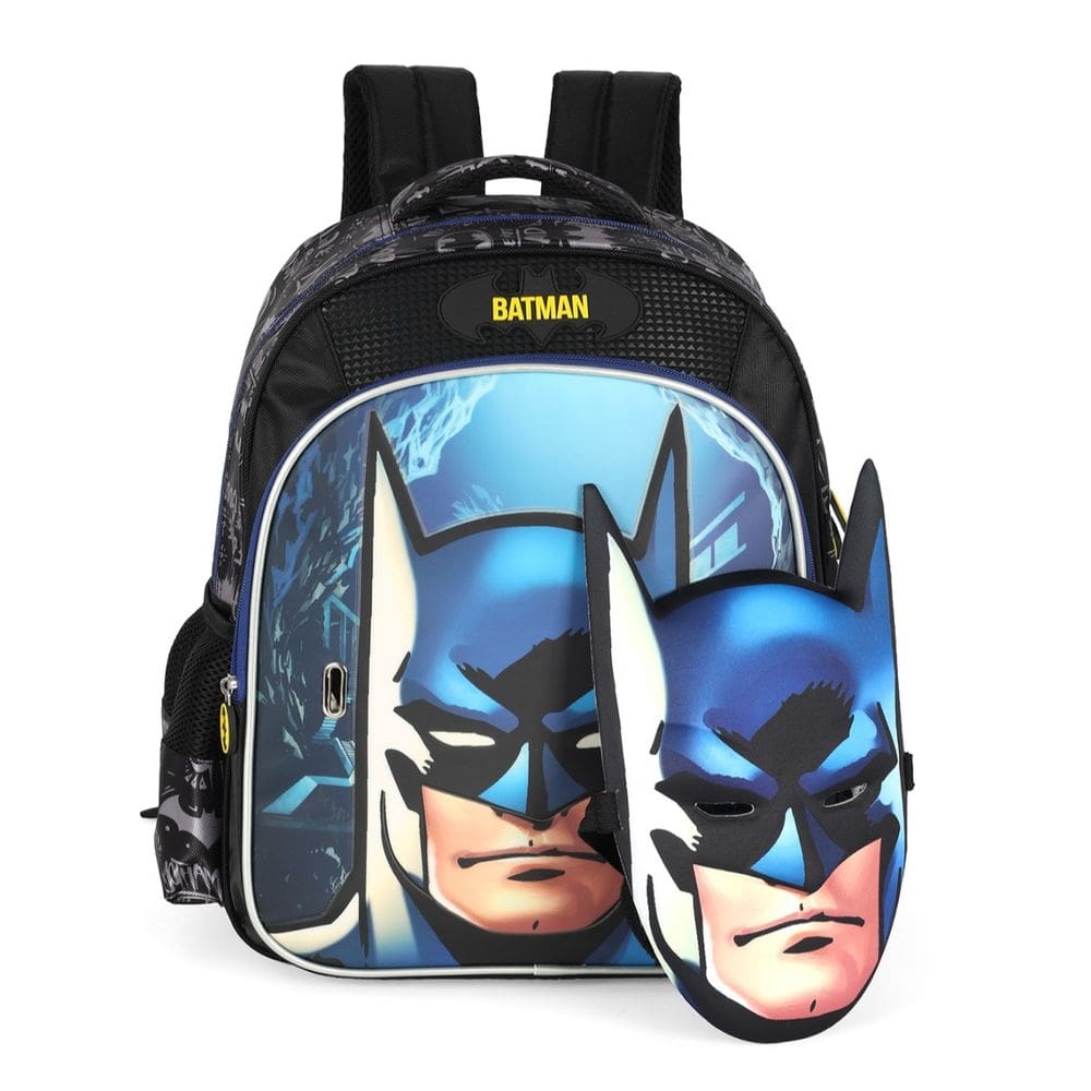 Mochila Costa Batman Menino C/ Máscara Escolar Preto Juvenil