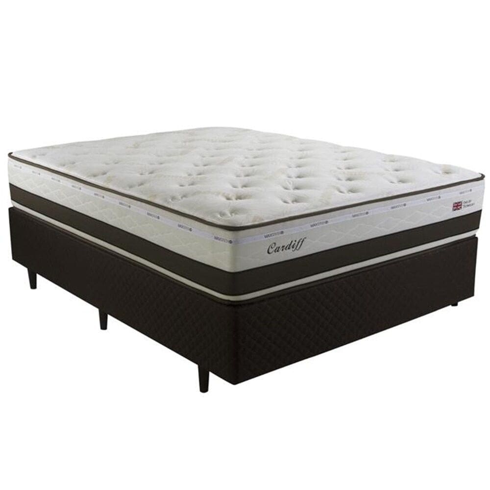 Cama Box Casal Molas Maxspring Herval Cardiff, 69x138x188 cm, Bege e Marrom