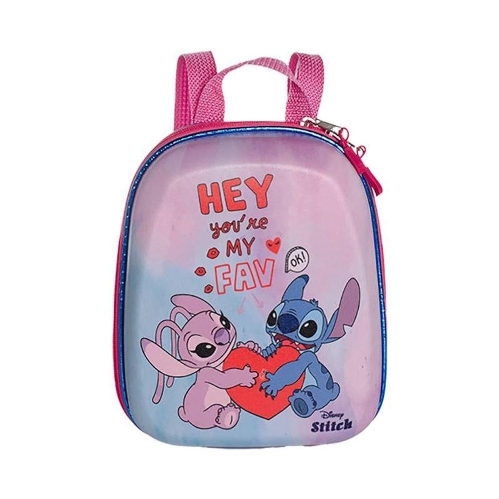 Mochila Escolar Infantil De Costas Stitch E Angel Rosa