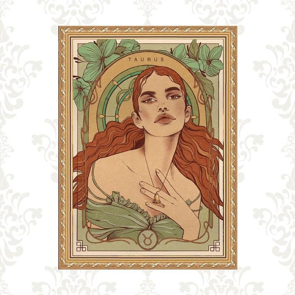 Quadro Moldura Dourada Signo Touro 33X24Cm