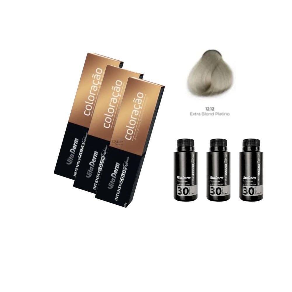 3 Colorações Vita Derm 12.12 + 3 Ox 30 Volumes 90Ml