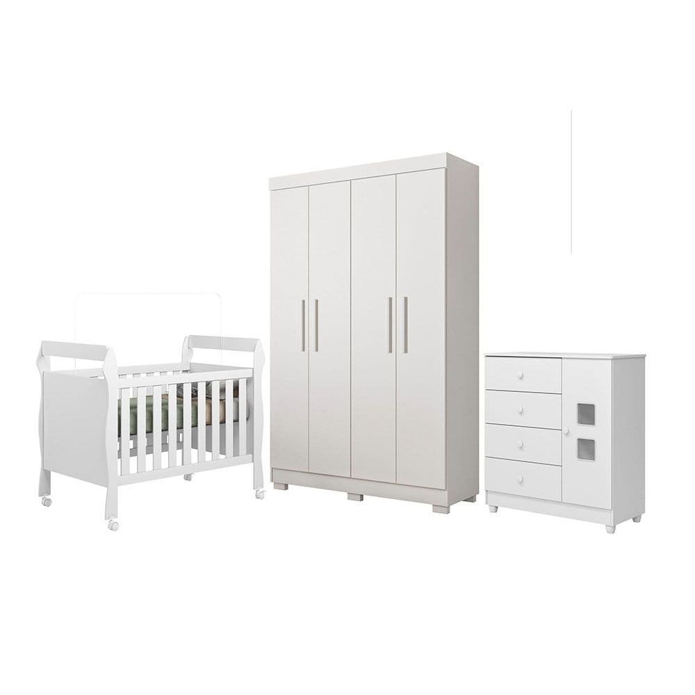 Quarto de Bebe Completo com Guarda-roupa, Berco e Comoda Lipe Tigus Baby