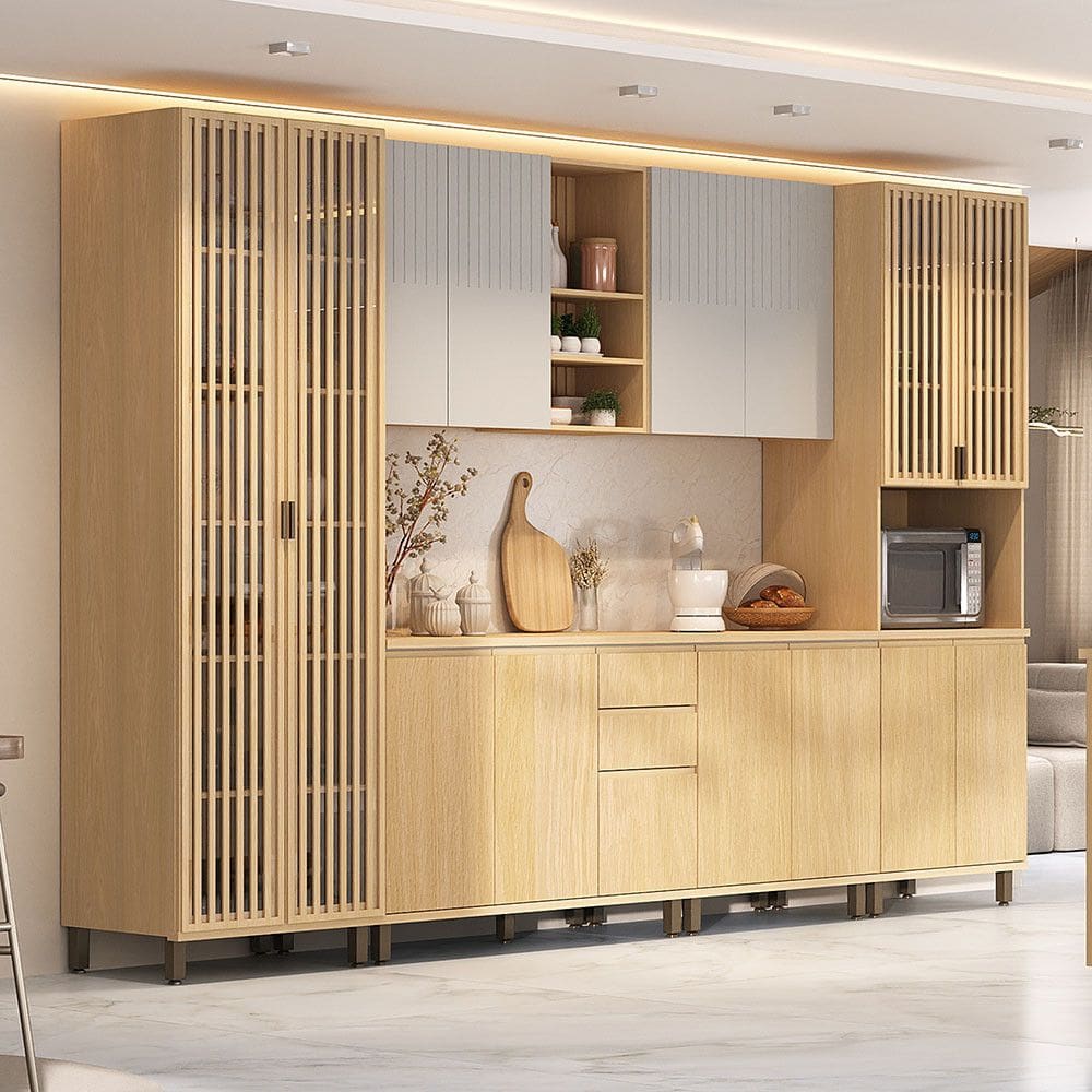 Cozinha Completa 100 MDF 6 Pecas com Espaco para Micro-ondas e Tampo 340cm Aura Luciane Moveis