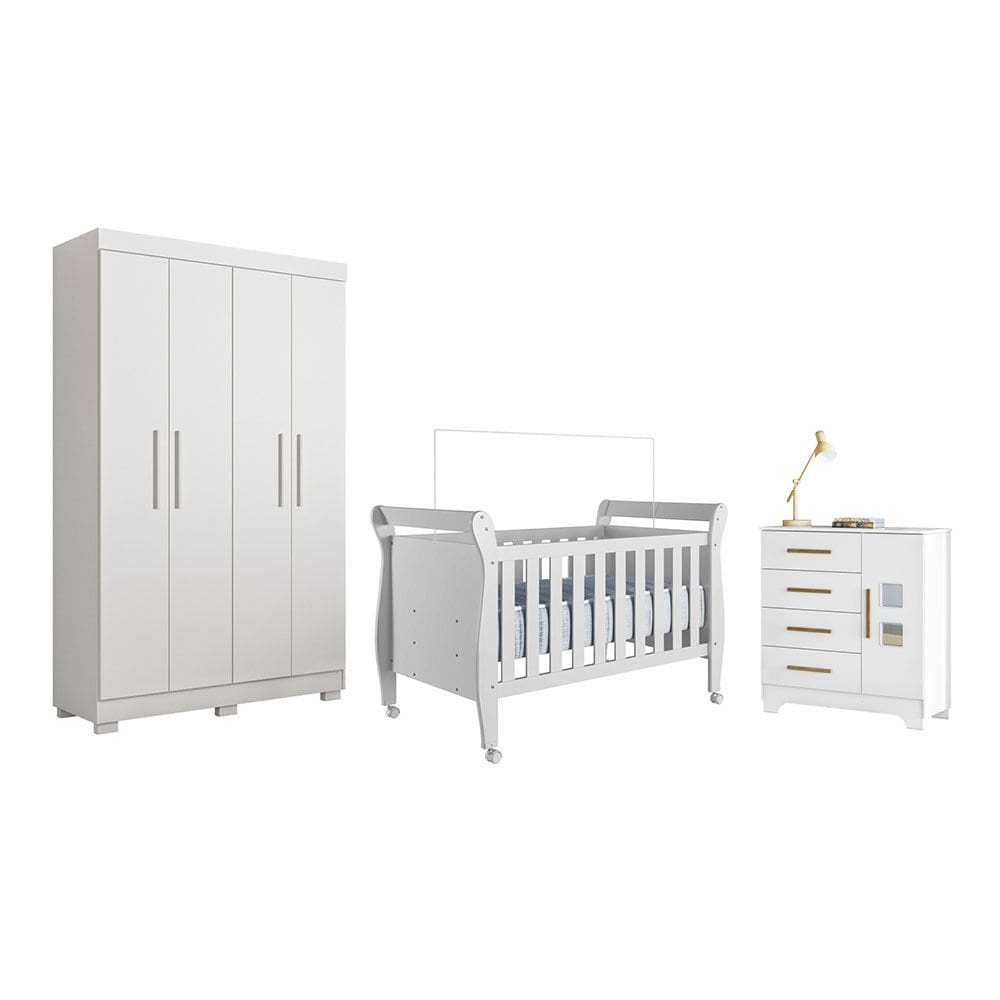 Quarto de Bebe Completo com Guarda-roupa, Berco e Comoda Manu Tigus Baby