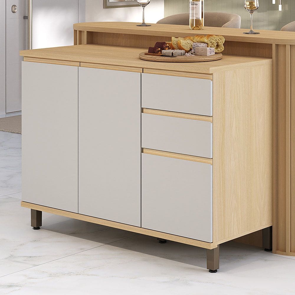 Balcao de Cozinha 100 MDF 3 Portas e 2 Gavetas Com Tampo 120cm Aura Luciane Moveis