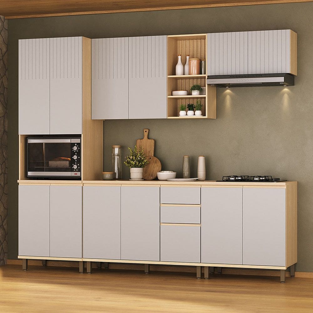 Cozinha Completa 100 MDF 5 Pecas com Espaco para Micro-ondas e Tampo 270cm Aura Luciane Moveis