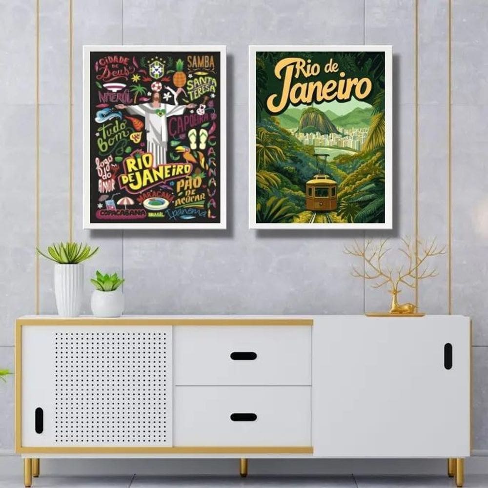 Kit 2 Quadros Posters Rio De Janeiro 45X34Cm