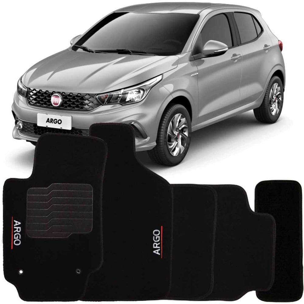 Tapete Carpete Argo 2017 à 2025 Preto Logo Bordado Jogo 5 Peças Personalizado Automotivo