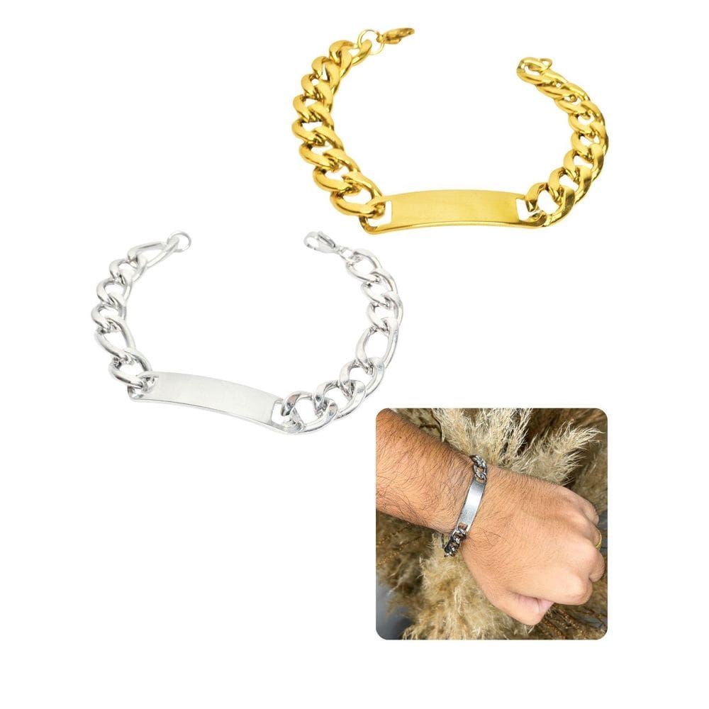 Pulseira Masculina Dourada Prata Grumet Grossa 10Mm Placa