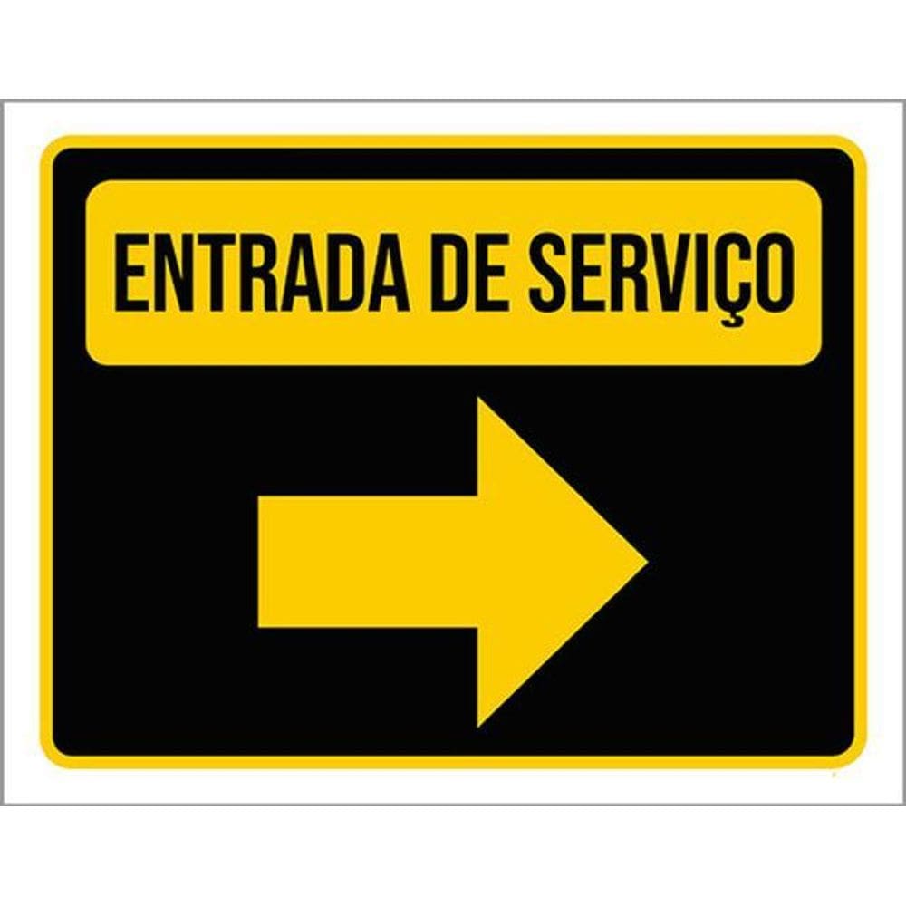 Kit 3 Placas Sinalização Entrada De Serviço Amarela Seta