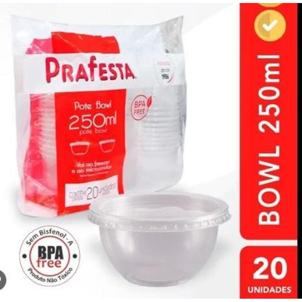 Bowl Plástico 250Ml - Pacote Com 20 Unidades Prafesta