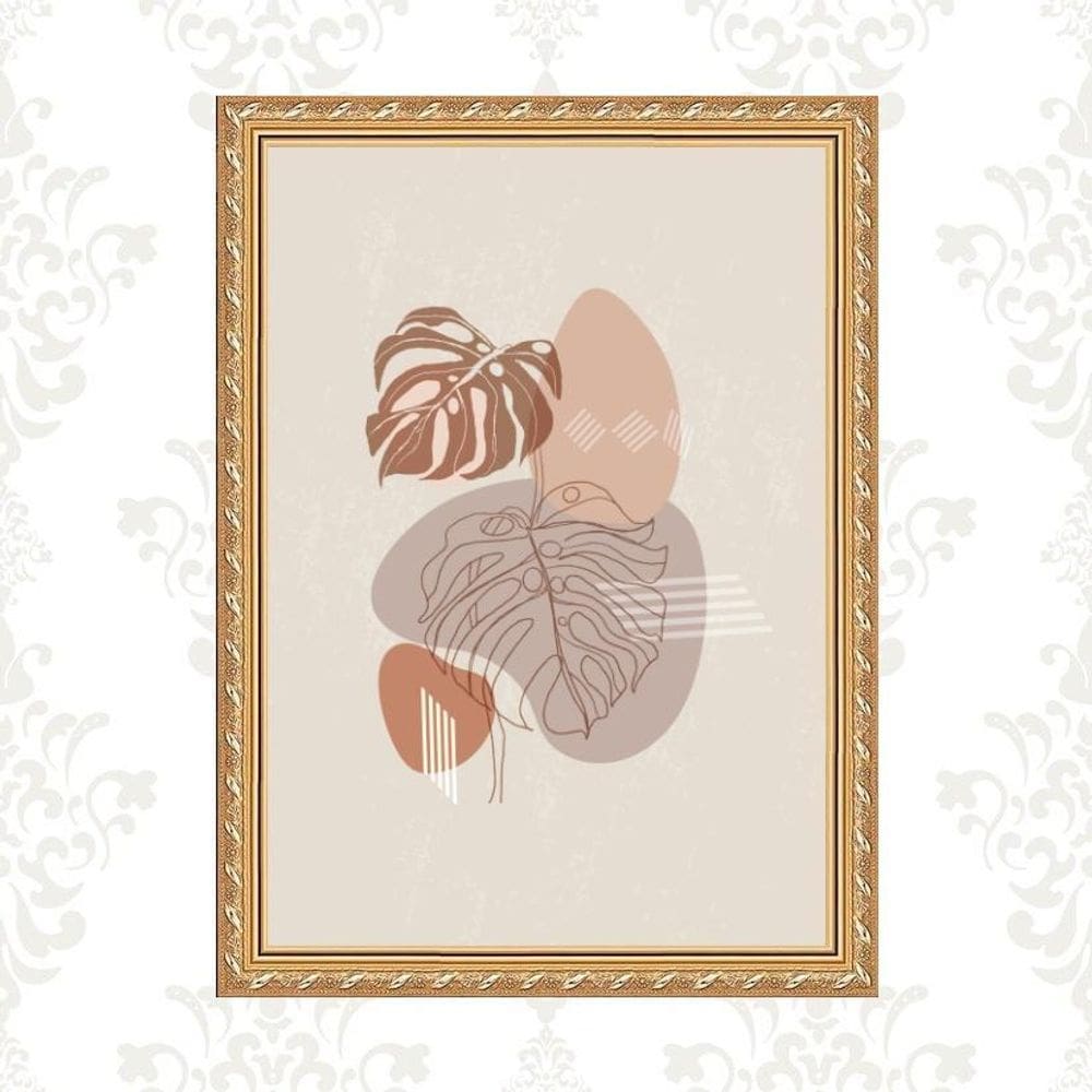 Quadro Moldura Dourada Boho Folhas 24X18Cm