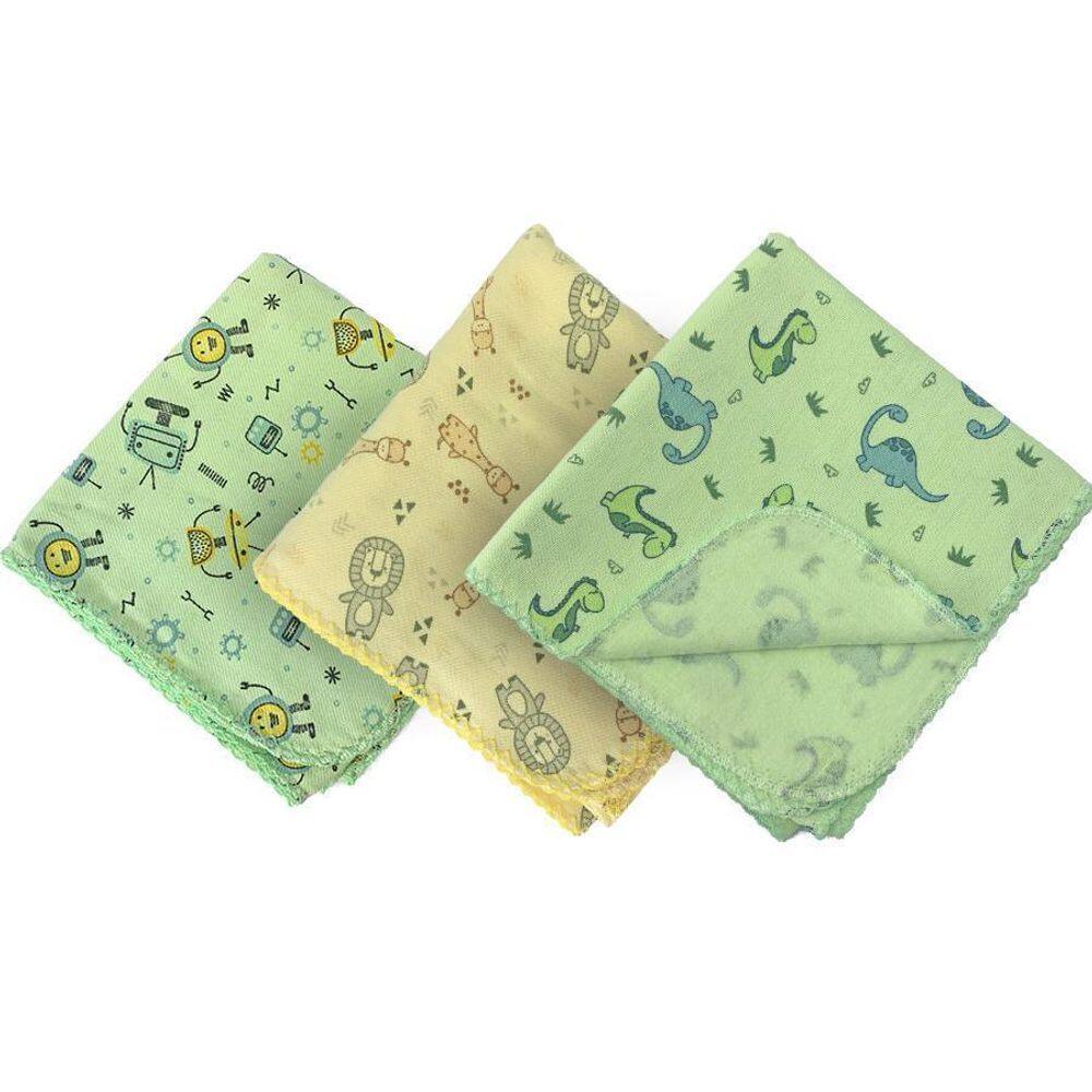 Kit 3 Cueiro Flanelado Estampado 80X80 Com Crochê Neutro