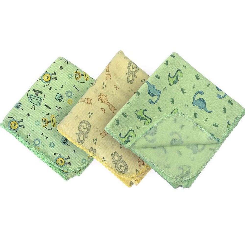 Kit 3 Cueiro Flanelado Estampado 80X80 Com Crochê Neutro