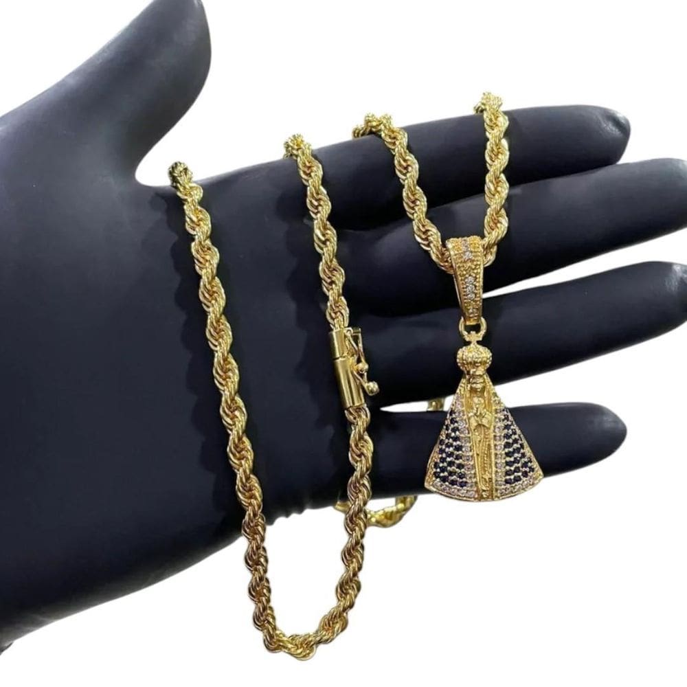 Cordão 6Mm Baiano + Pingente Nossa Senhora - Banhado A Ouro
