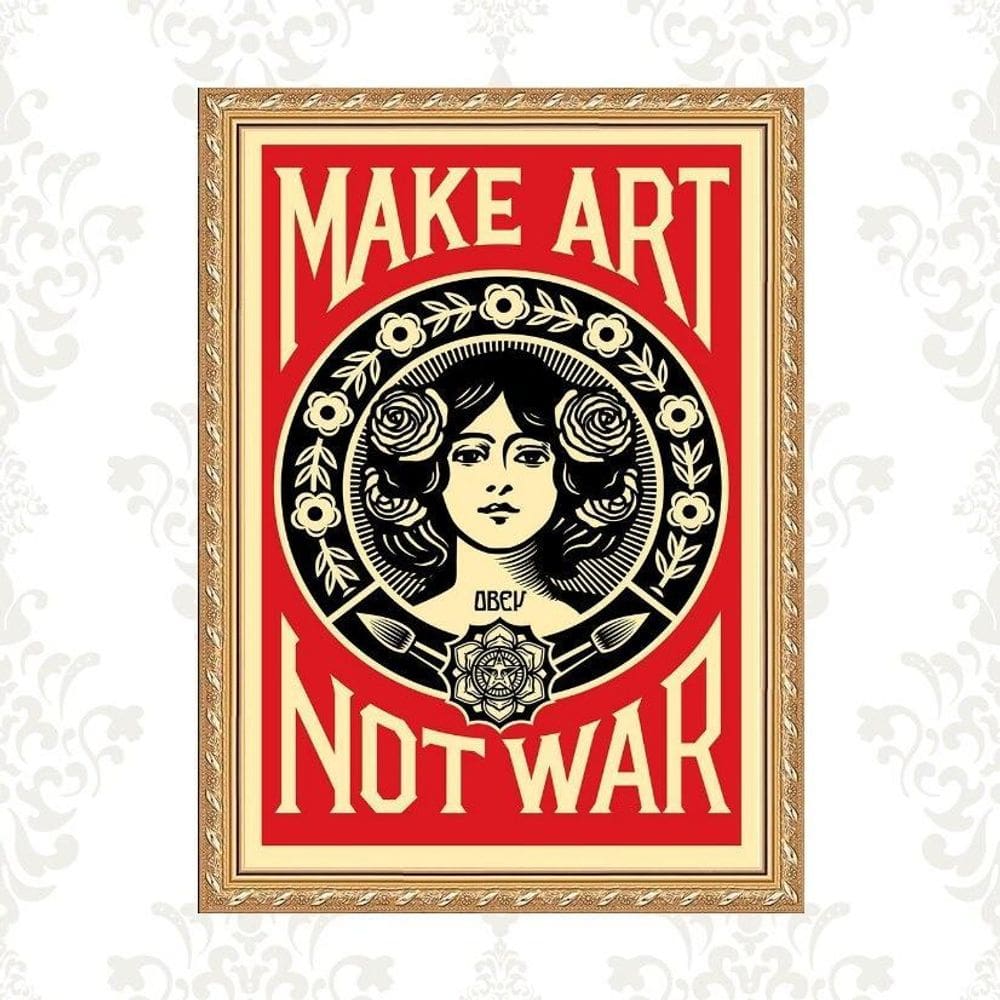 Quadro Moldura Dourada Make Art Not War 24X18Cm