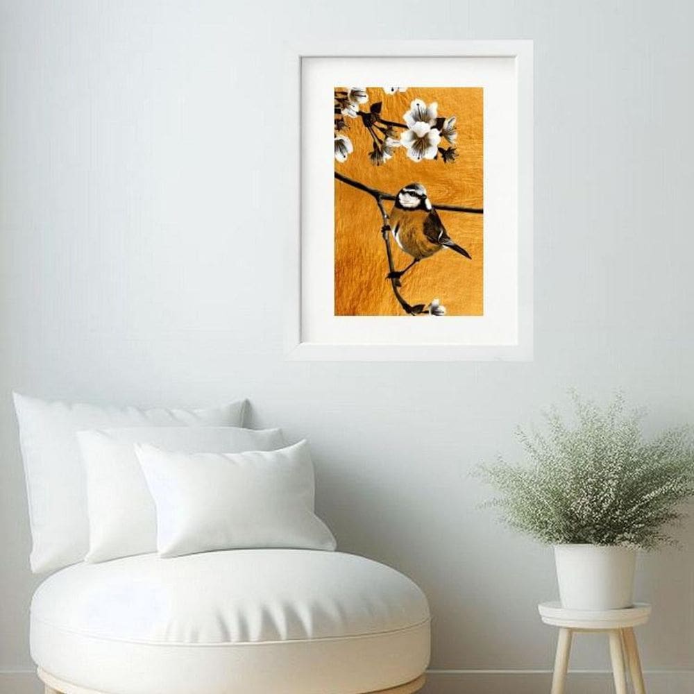 Quadro Pássaro Flor De Cerejeira- 60X48Cm