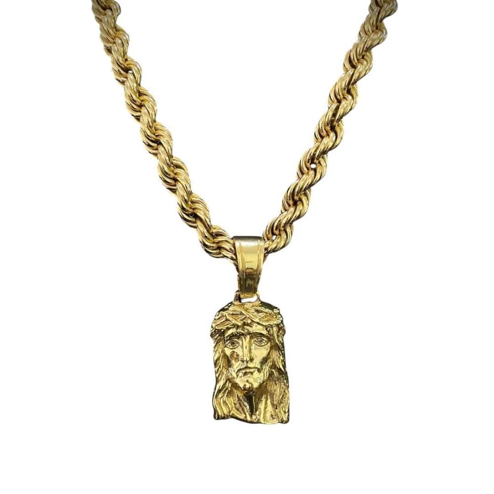 Cordão 10Mm Baiano + Pingente Jesus - Banhado A Ouro 18K