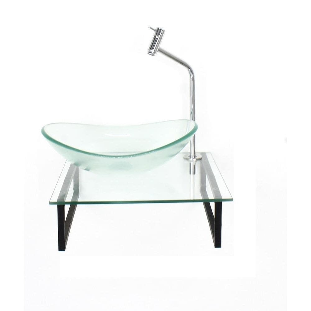 Kit Cuba Vidro Oval 10Mm Tampo 40Cm Incolor E Suporte Preto