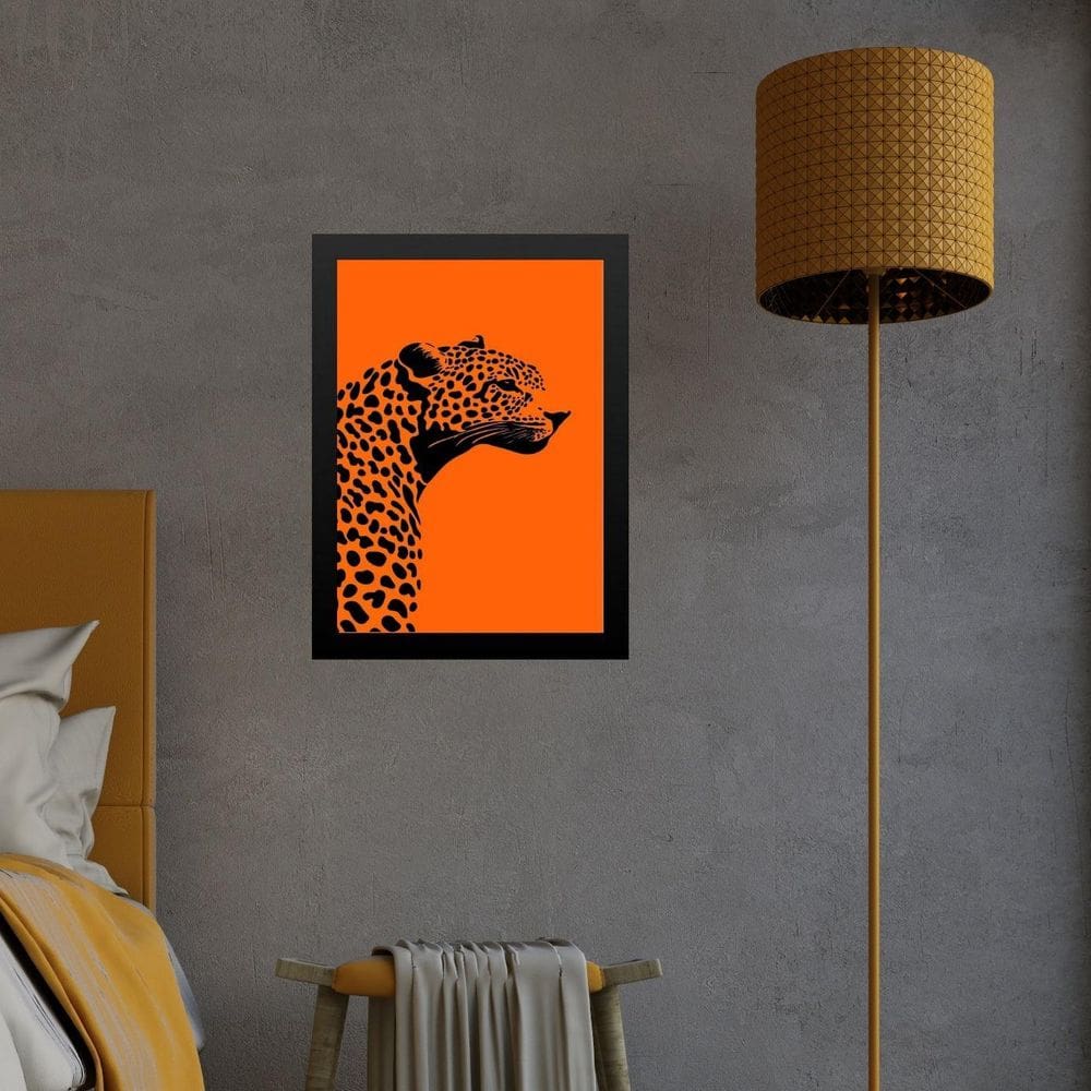Quadro Decorativo Leopardo Fundo Laranja 33X24Cm