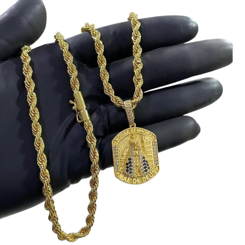 Cordão 6Mm Baiano + Pingente Nossa Senhora - Banhado A Ouro
