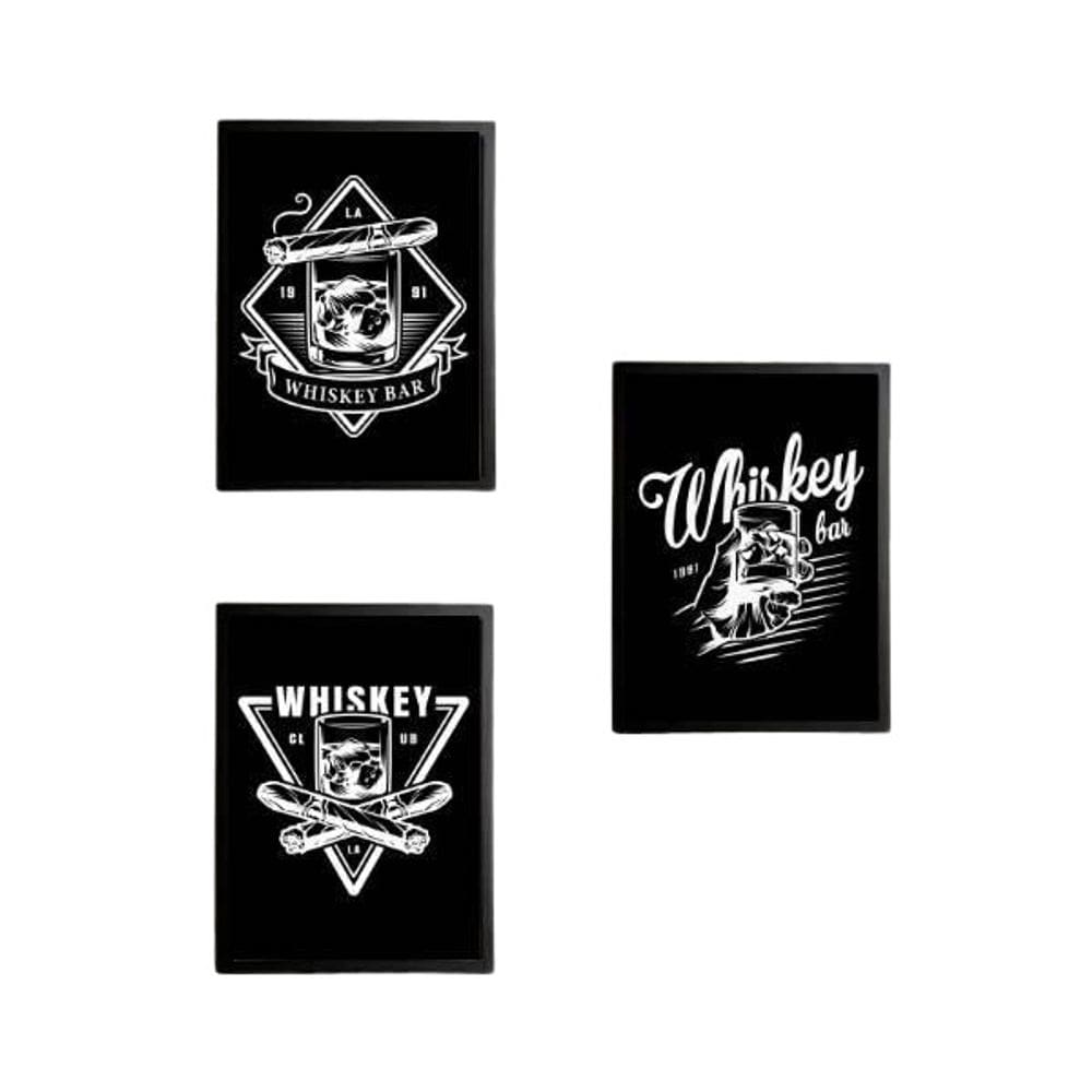 Quadro Decorativo Whiskey Com Vidro 24X18Cm 3 Peças
