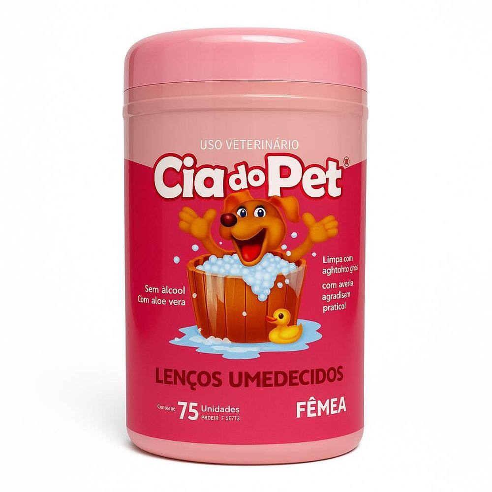 Lenço Umedecido Para Cães Fêmea 75Un Cia Do Pet Aloe Vera