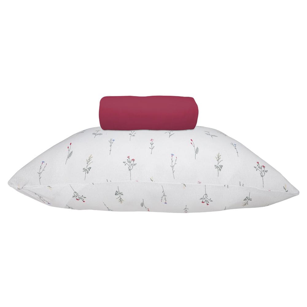 Jogo de Lençol KazzaVip Solteiro Malha 100% Algodão Lençol com Elástico Marselha 2 Peças Vermelho Fita