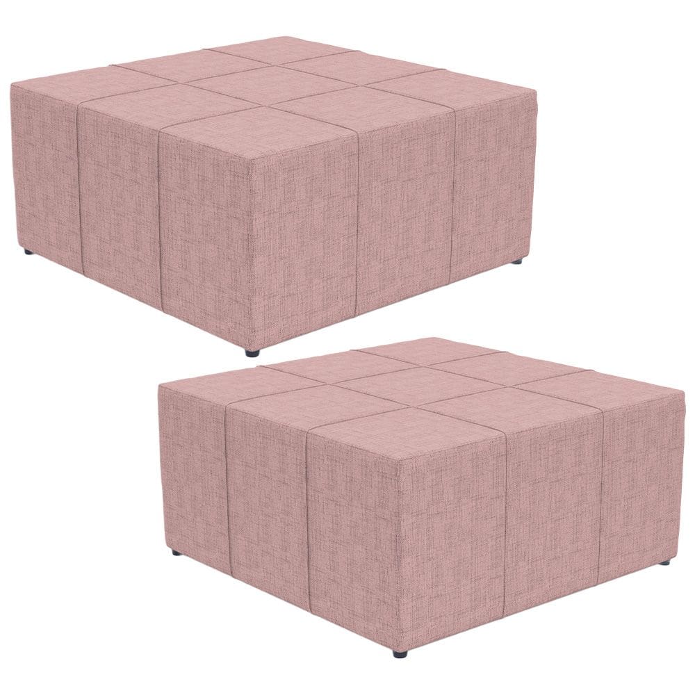 Kit 02 Puffs Decorativos Para Sala de Estar Quadrado Milano 90x90cm W01 Linho Rosa - Lyam Decor
