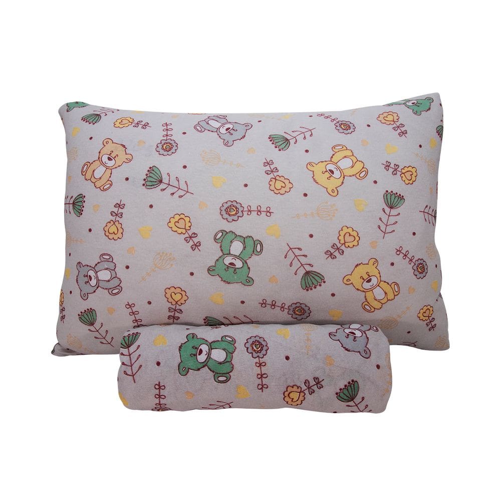 Jogo de Lençol KazzaVip Baby Malha 100% Algodão Berço Americano Estampado Ursinho Feliz Com Elástico 2 Peças Bege