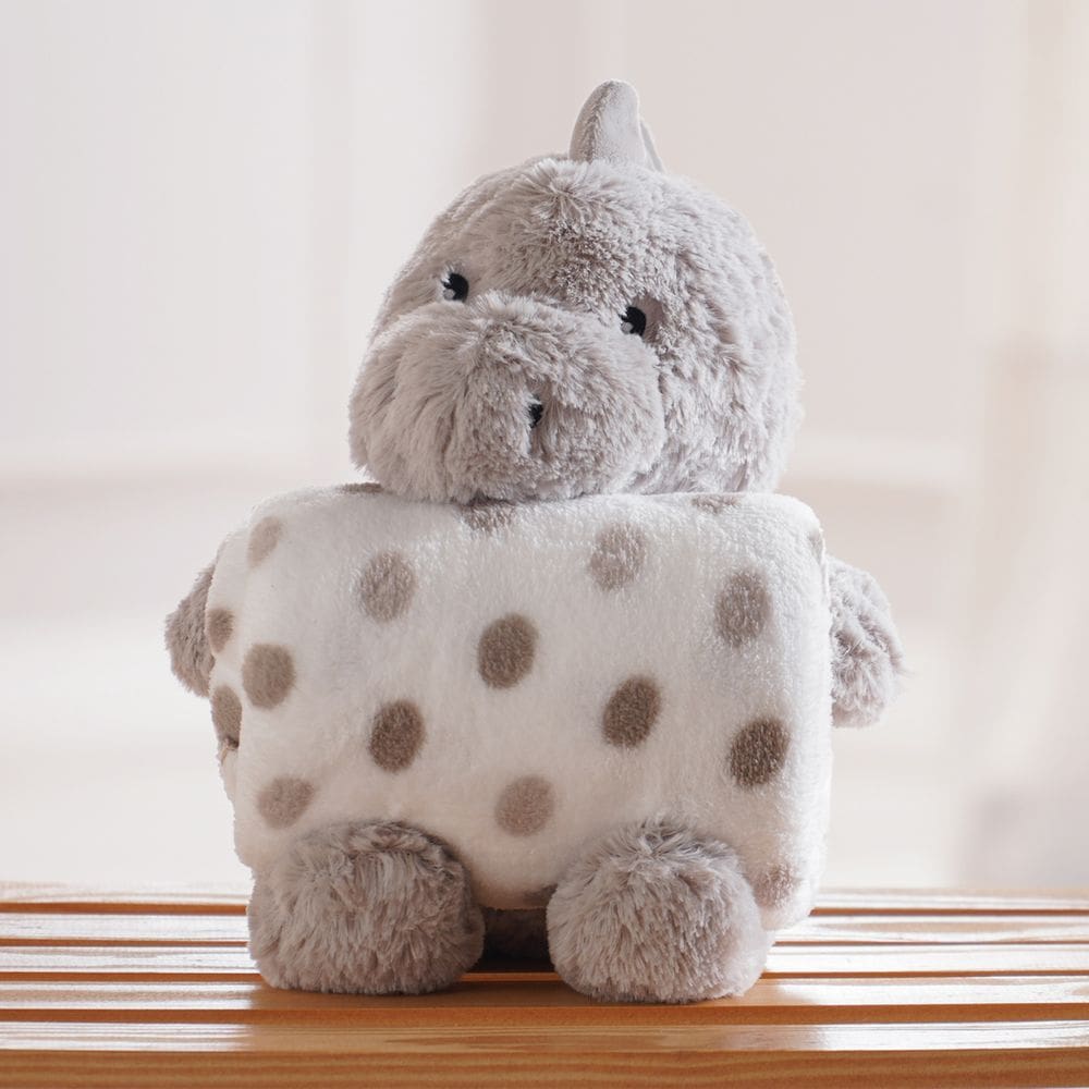 Manta e Bichinho KazzaVip Baby Pelúcia 100% Poliéster Microfibra Dino Cinza