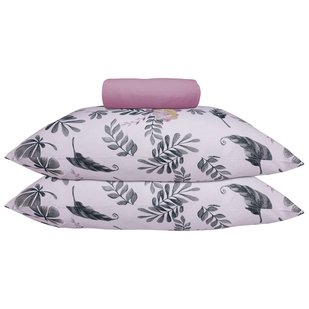Jogo de Lençol KazzaVip Queen Malha 100% Algodão Lençol com Elástico Colónia 3 Peças Orquídea