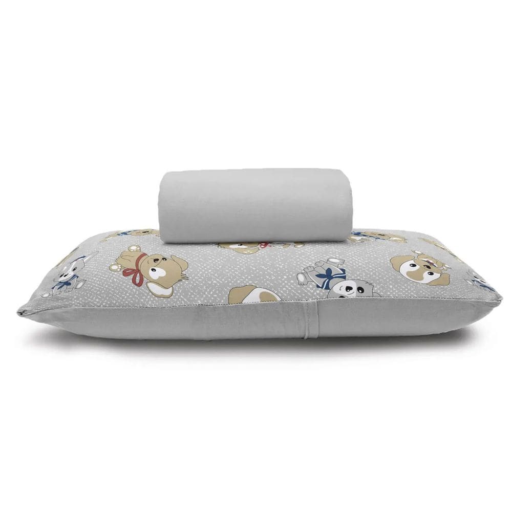 Jogo de Lençol KazzaVip Solteiro Malha 100% Algodão Basic Dogs 2 Peças Cinza