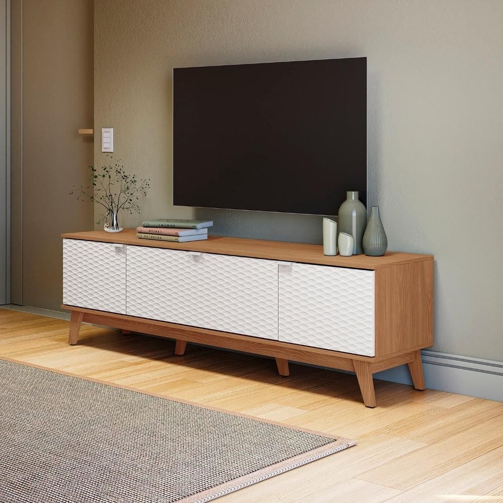 Rack Kappesberg 3 Portas 3D Canela/Branco 180cm