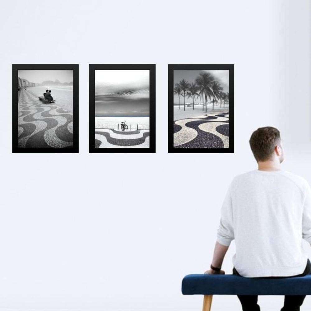 Kit 3 Quadros Fotos Copacabana - Rio Janeiro 24X18Cm - Vidro