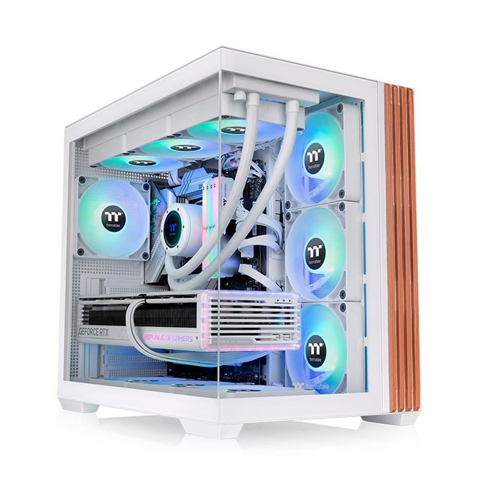 Gabinete Gamer Thermaltake View 380 Wood Style Mid Tower ATX Com 4 Fans ARGB Branco