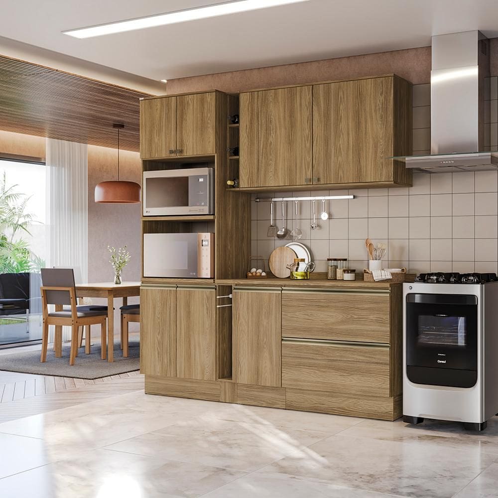 Armário de Cozinha Compacta 100% MDF 205cm Nogueira Celeste Kappesberg