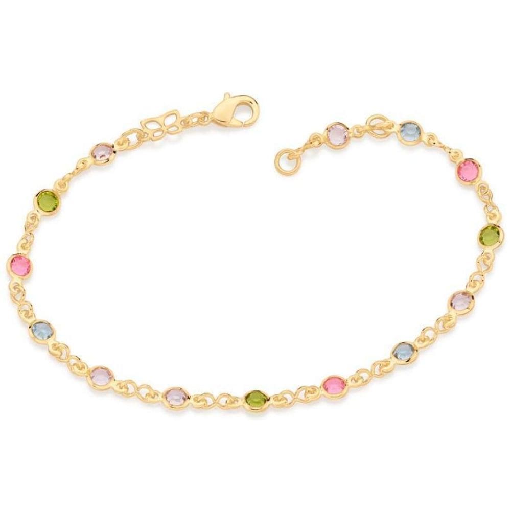 Pulseira Rommanel Folheada Ouro 18k Pedras Coloridas 19cm