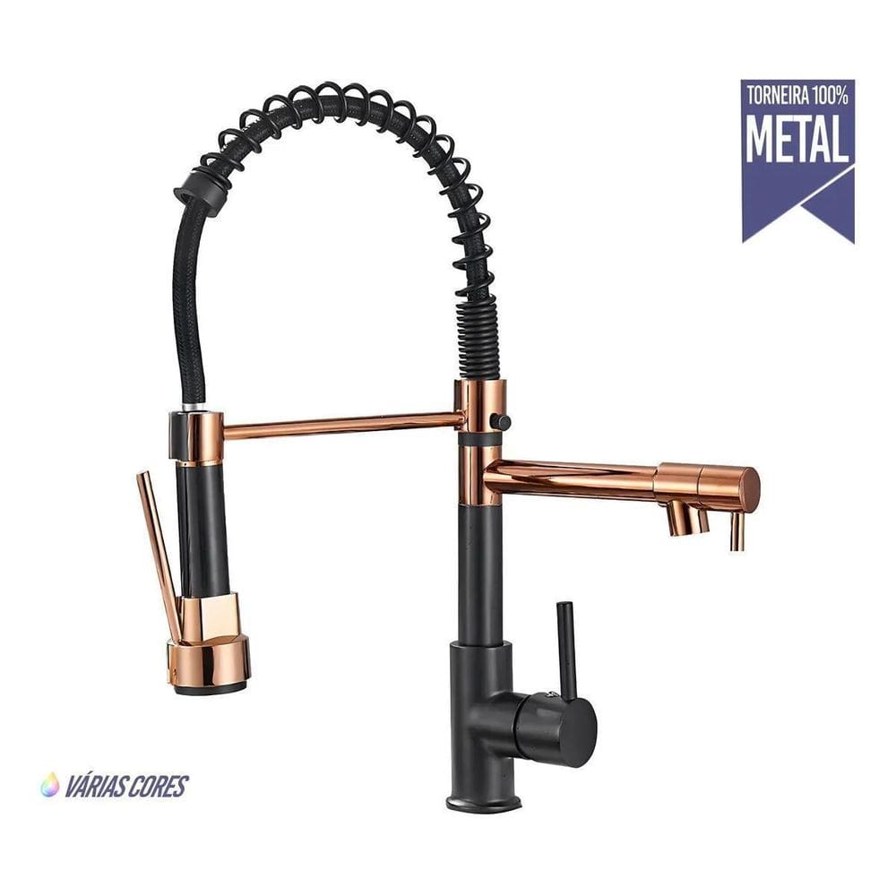 Torneira Gourmet Monocomando Cozinha 53Cm Spray Rosé Preto