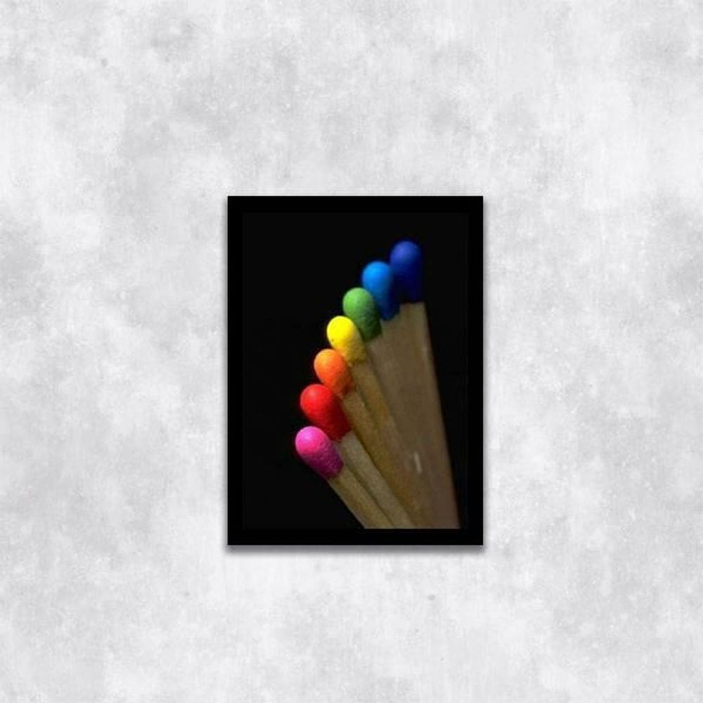 Quadro Foto Palitos De Fósforo Coloridos 45X34 Vidro Preta