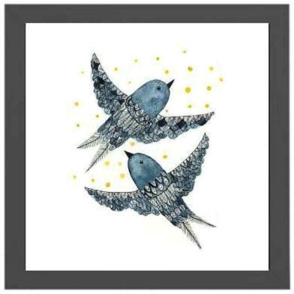 Quadro Quadrado Desenho Passarinhos 20X20Cm