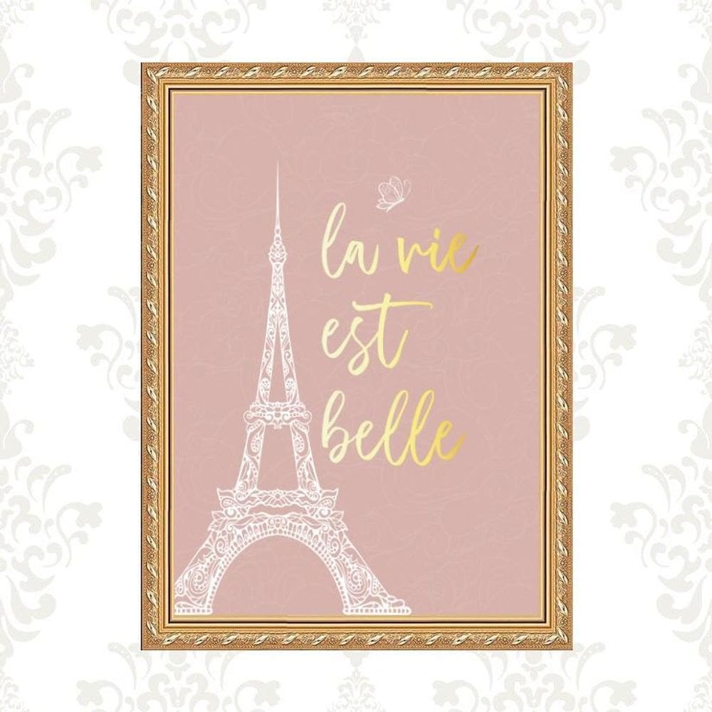 Quadro Moldura Dourada Torre Eiffel 33X24Cm