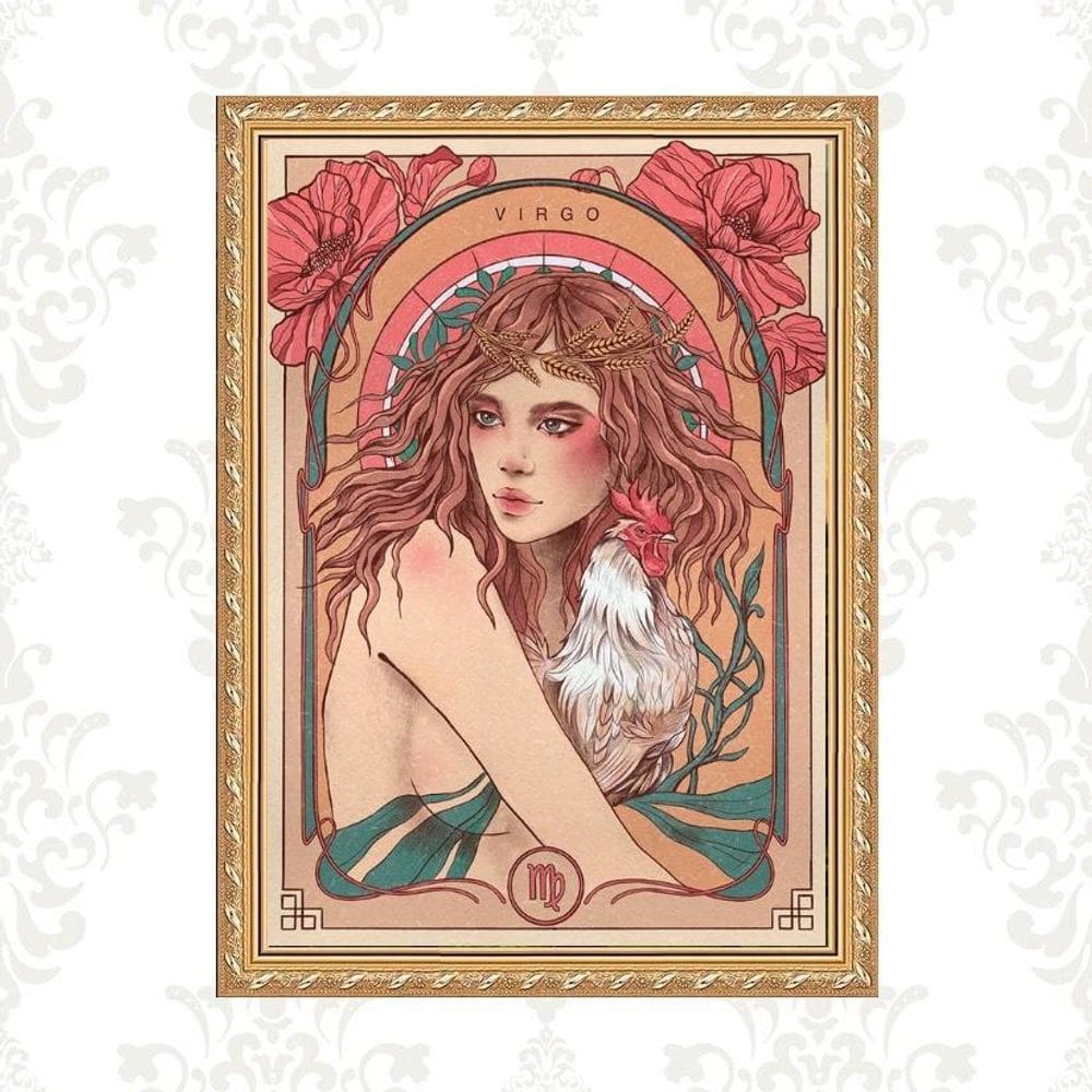 Quadro Moldura Dourada Signo Virgem 33X24Cm