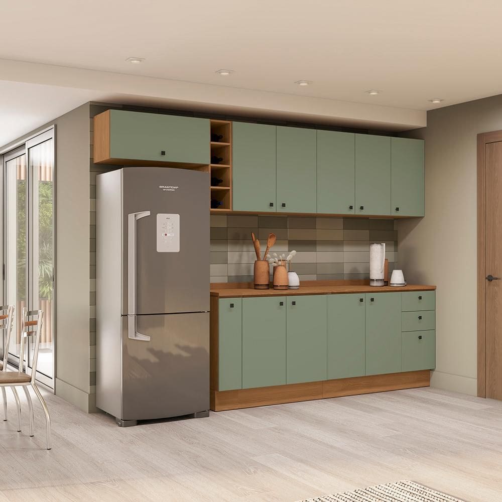 Armário de Cozinha Completa 300cm Canela/Verde Frevo Pixel Kappesberg