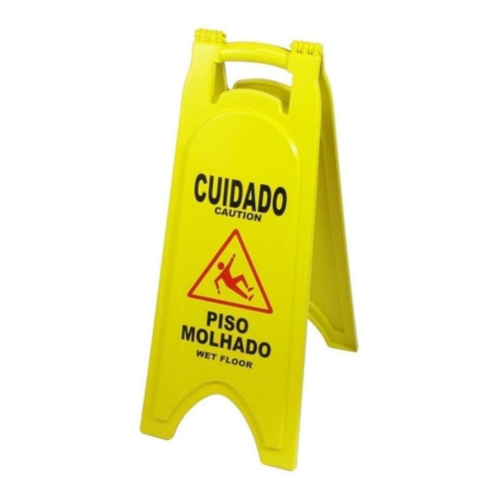 Placa Sinalizadora Cuidado Piso Molhado Amarela 1 Unidade